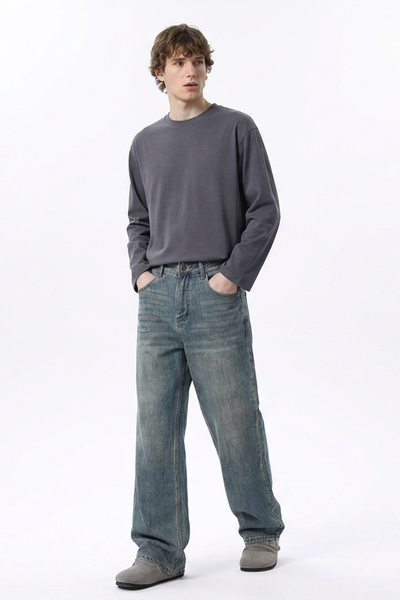 Men's Dirty Washed Relaxed Straight Leg Jeans