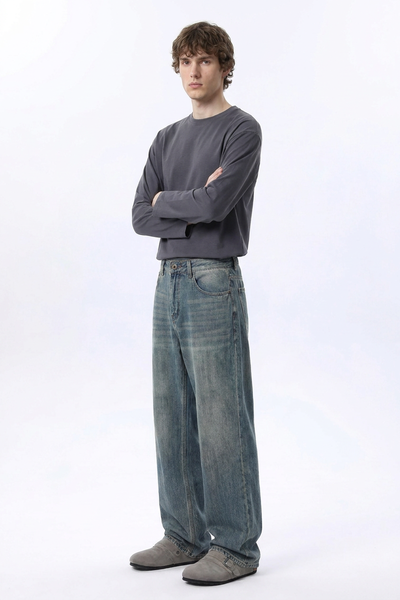 Men's Dirty Washed Relaxed Straight Leg Jeans