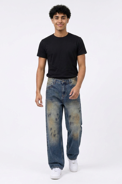 Men's Dirty Wash Graffiti Straight Leg Jeans