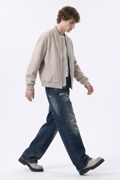 Men's Distressed Ripped Relaxed Straight Leg Jeans