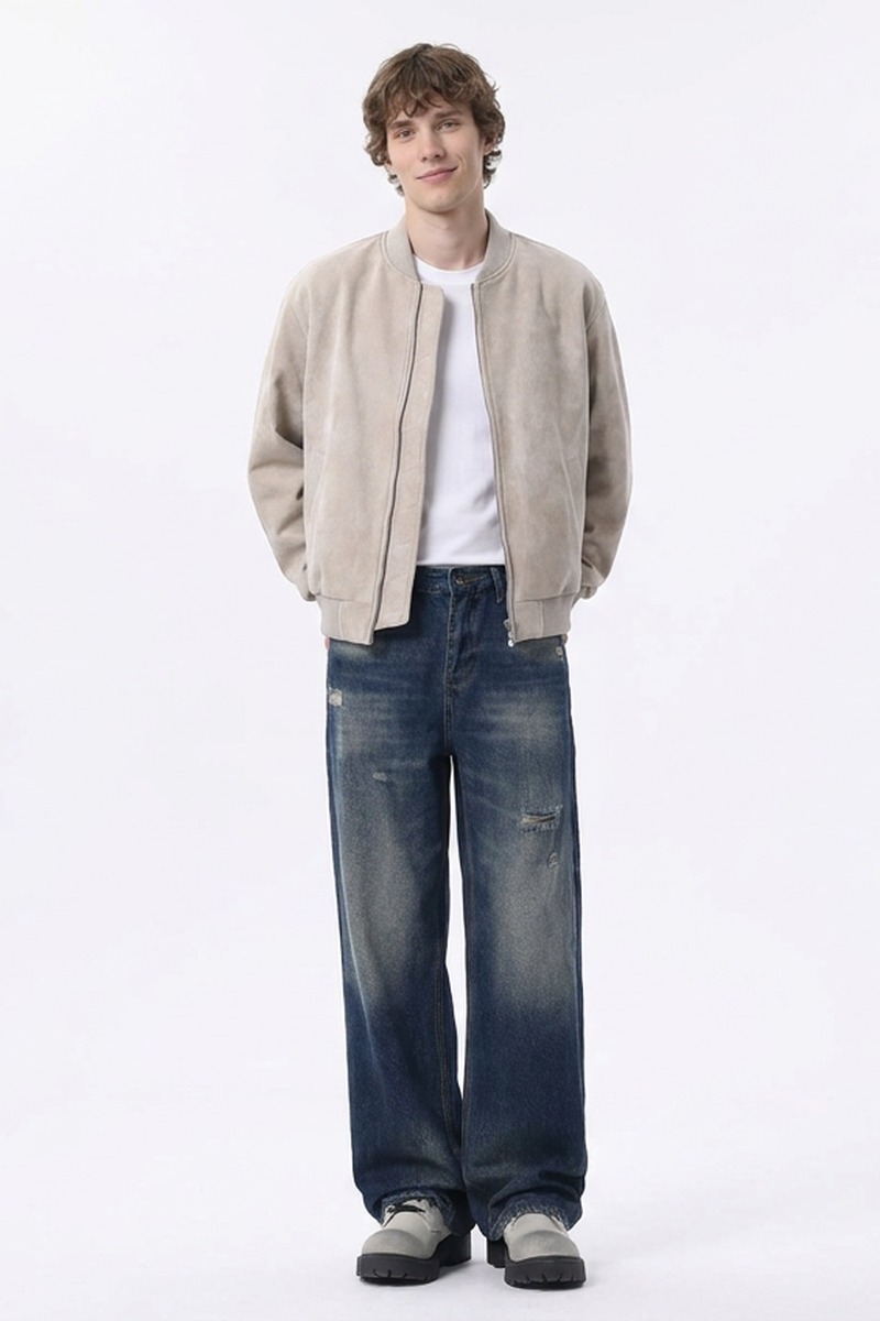 Men's Distressed Ripped Relaxed Straight Leg Jeans