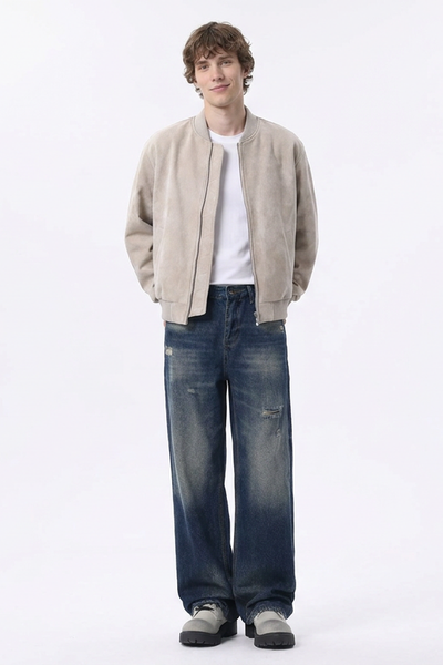 Men's Distressed Ripped Relaxed Straight Leg Jeans