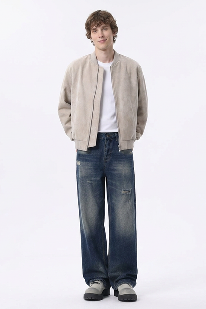 Men's Distressed Ripped Relaxed Straight Leg Jeans