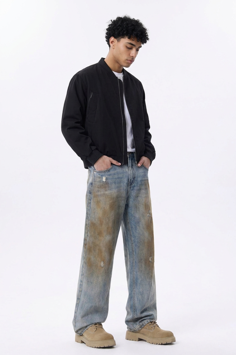 Men's Dirty Wash Relaxed Straight Leg Jeans
