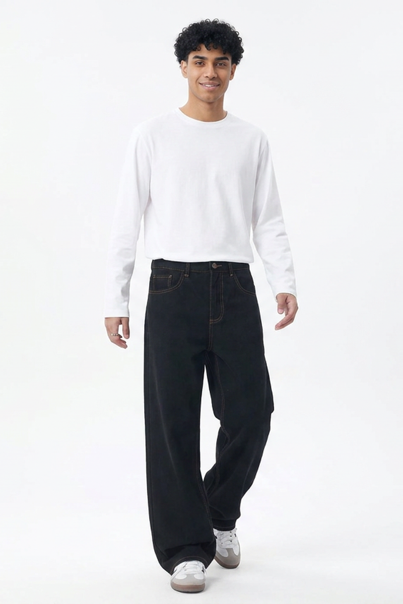 Men's Raw Black Relaxed Straight Leg Jeans