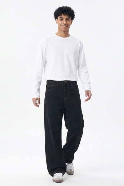Men's Raw Black Relaxed Straight Leg Jeans