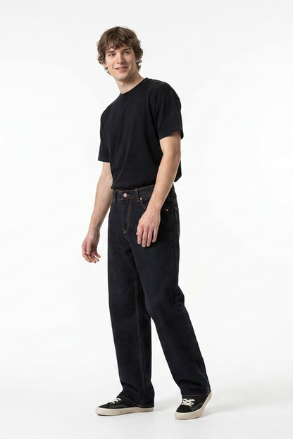 Men's Raw Black Relaxed Straight Leg Jeans