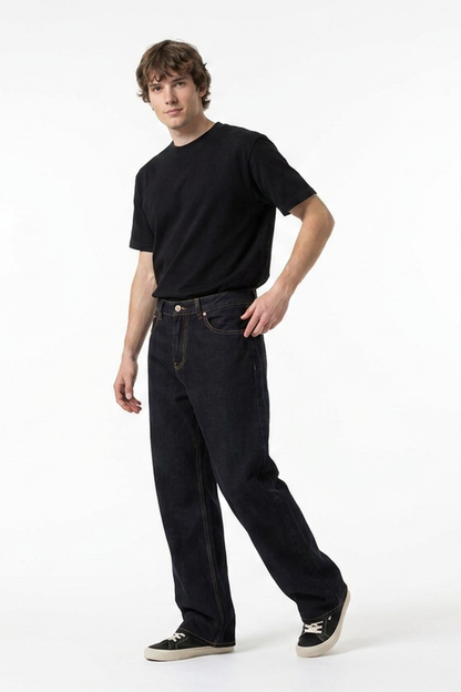 Men's Raw Black Relaxed Straight Leg Jeans