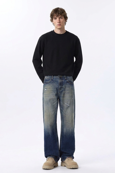 Men's Retro Gradient Ripped Straight Leg Jeans