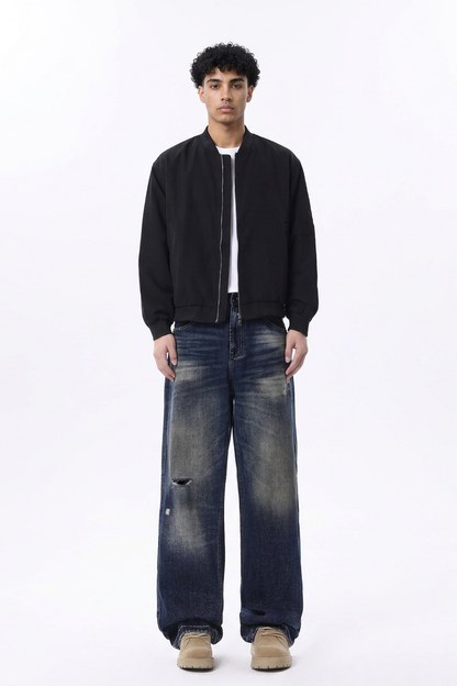 Men's Ripped Wash Straight Leg Jeans