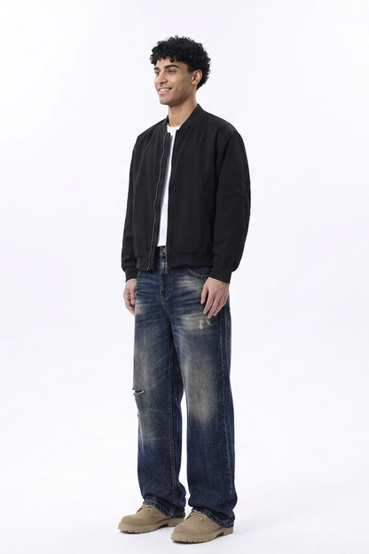 Men's Ripped Wash Straight Leg Jeans