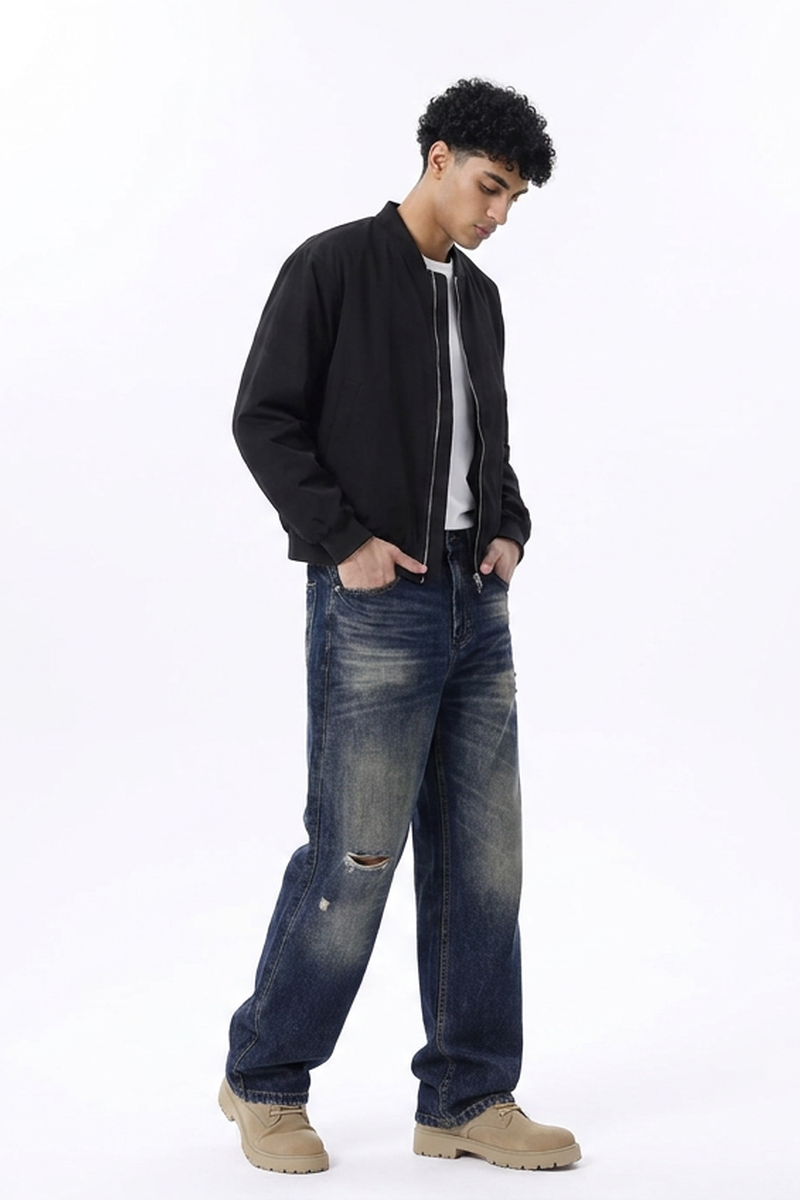 Men's Ripped Wash Straight Leg Jeans