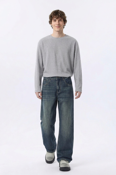 Men's 100% Cotton Vintage Wash Straight Leg Jeans
