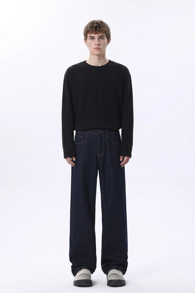 Men's Raw Denim Blue Relaxed Straight Leg Jeans
