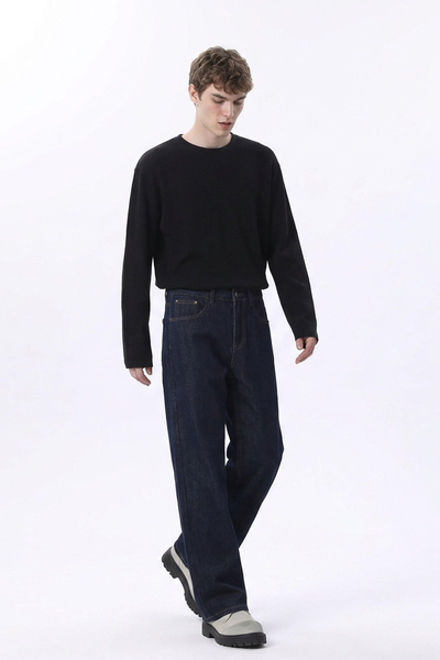 Men's Raw Denim Blue Relaxed Straight Leg Jeans