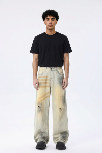 Men's Dirty Wash Relaxed Wide Leg Jeans