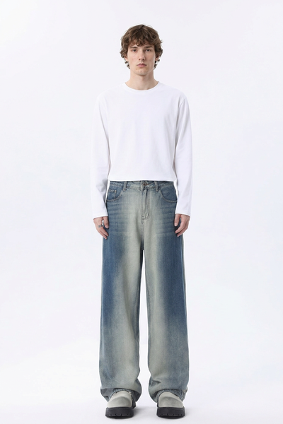 Men's Gradient Blue Relaxed Wide Leg Jeans