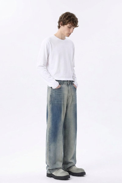 Men's Gradient Blue Relaxed Wide Leg Jeans