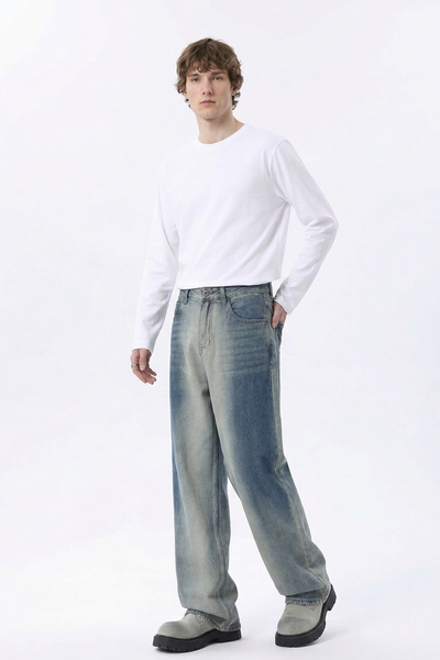 Men's Gradient Blue Relaxed Wide Leg Jeans