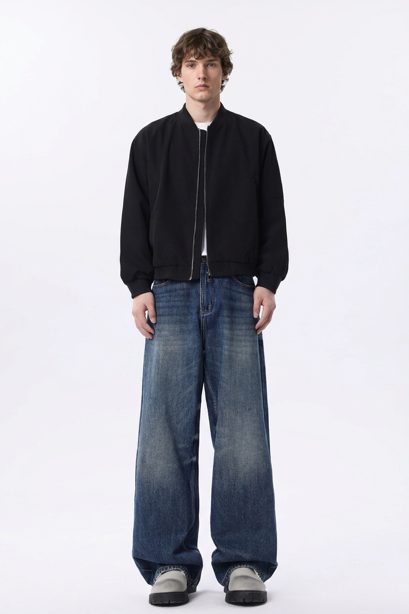 Men's Classic Blue Loose Fit Wide Leg Jeans