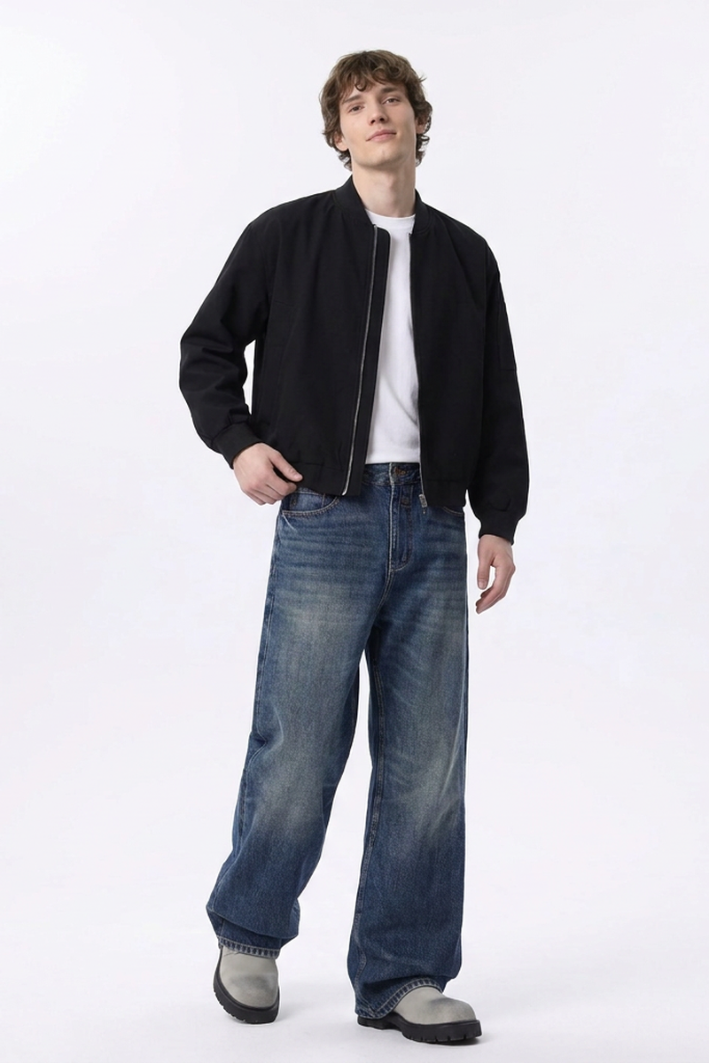 Men's Classic Blue Loose Fit Wide Leg Jeans