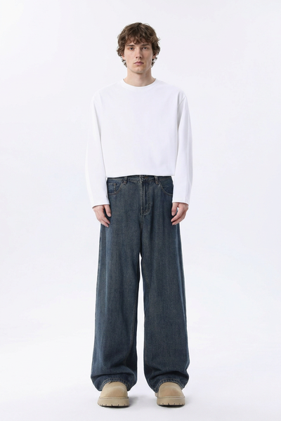 Men's Classic Vintage Wash Wide Leg Jeans