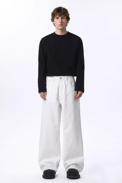 Men's Clean White Loose Fit Wide Leg Jeans