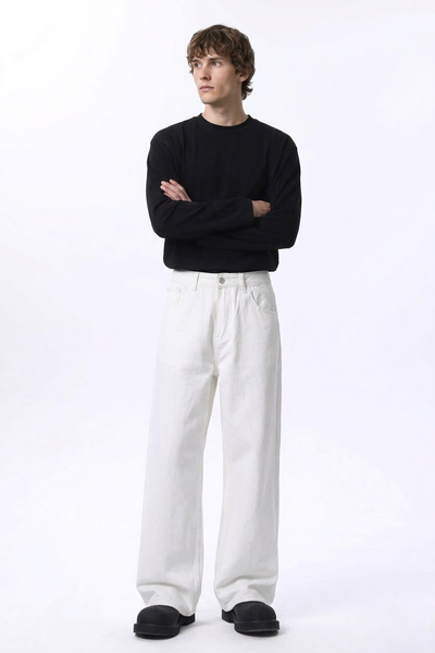 Men's Clean White Loose Fit Wide Leg Jeans