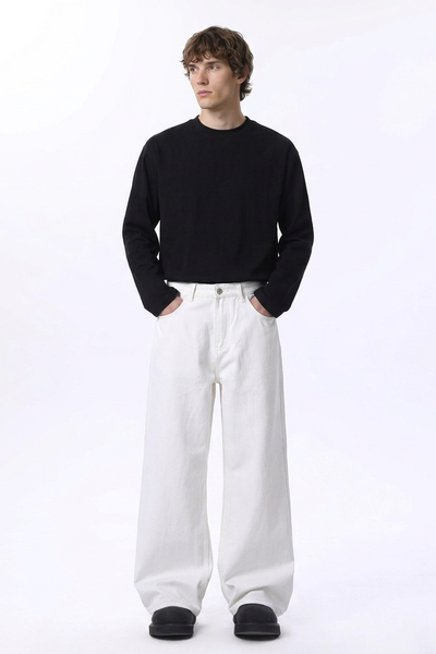 Men's Clean White Loose Fit Wide Leg Jeans