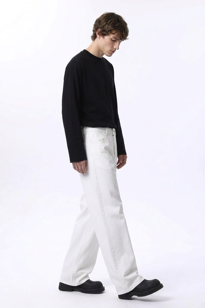 Men's Clean White Loose Fit Wide Leg Jeans