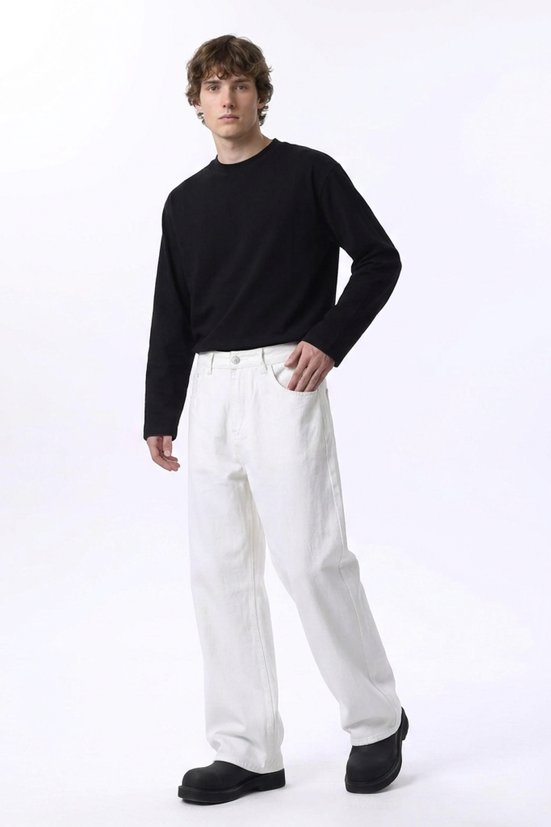 Men's Clean White Loose Fit Wide Leg Jeans