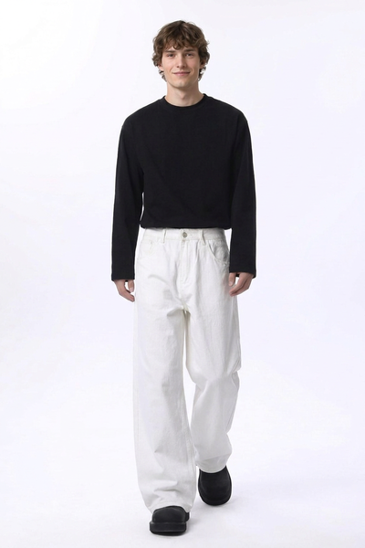 Men's Clean White Loose Fit Wide Leg Jeans