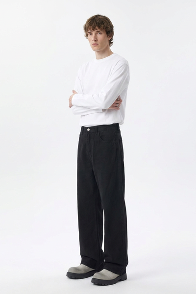 Men's Pure Black Wash Loose Fit Wide Leg Jeans