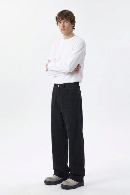 Men's Pure Black Wash Loose Fit Wide Leg Jeans