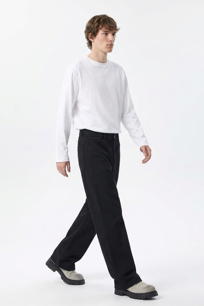 Men's Pure Black Wash Loose Fit Wide Leg Jeans