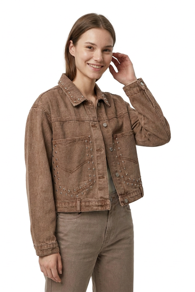Women's Studded Cropped Denim Jacket